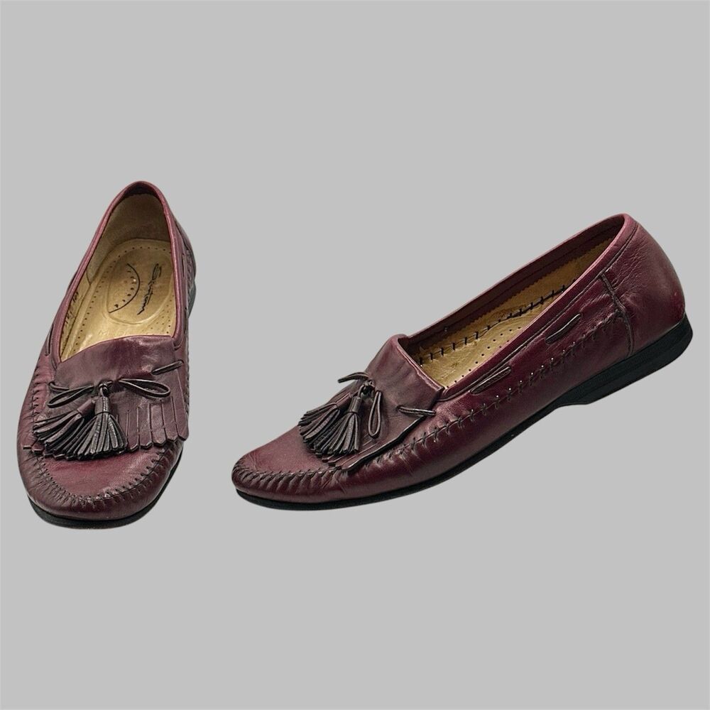 SANTONI Mens Casual Dress Shoes Burgundy Leather Italian Tassel Loafers 10.5D